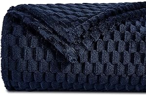 DREAMNINE Decorative Soft Plush Fleece Throw Blanket for Couch Sofa 50" x 60", Luxury Shaggy Lightweight 3D Pattern Velvet Flannel Blanket for Bedroom, Solid Cute Warm Winter Lap Blanket, Navy Blue