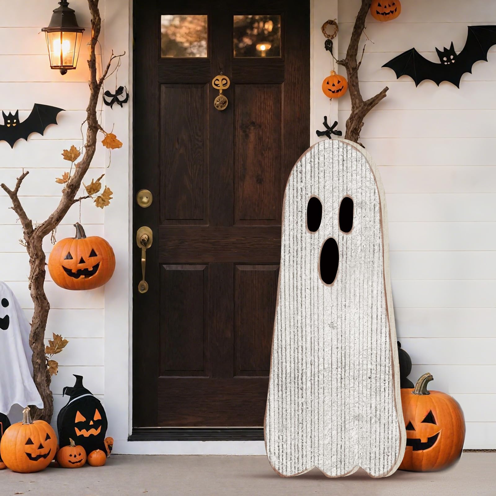 Photo 1 of Memorywuu 42 Inch Halloween Porch Sign Wooden Halloween Yard Decor Ghost Front Door Welcome Standing Sign Farmhouse Home All Saint's Day Wall Standing Decorations Outdoor Display Decor(Spooky Ghost)