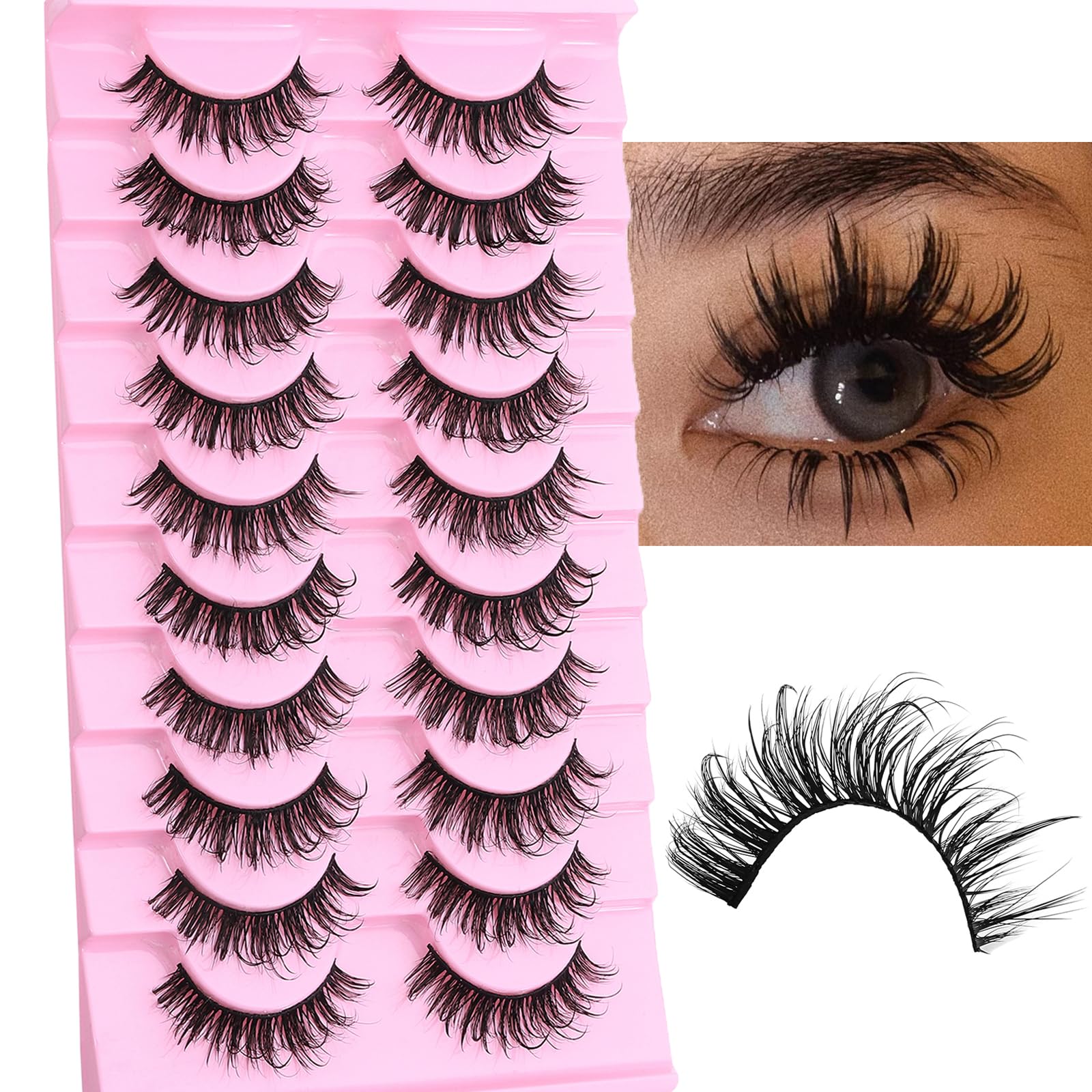 DSLONG 10 Pairs Wet Look Manga Lashes 3D Multi
