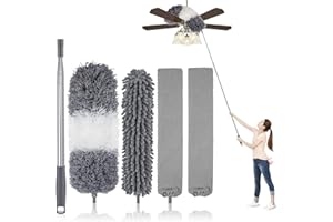Microfiber Feather Duster Kit with Extension Pole (30–100") – Bendable Washable Heads, Extendable Dusters for Cleaning Ceilin