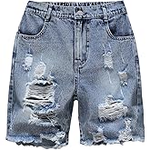 WDIRARA Boy's Ripped Frayed Hem Denim Bermuda Shorts Distressed Mid Rise Jean Shorts