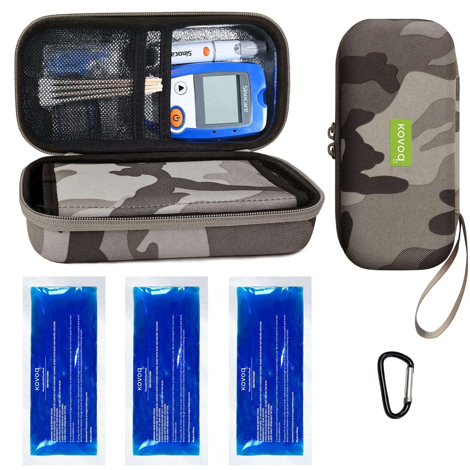Kovoq Insulin Cooler Travel Case,Medication Cooler EVA Protective Case,Didiabetic Storage Organizer with 3 TSA Approved Ice Packs,Diabetic Supplies Desert Color