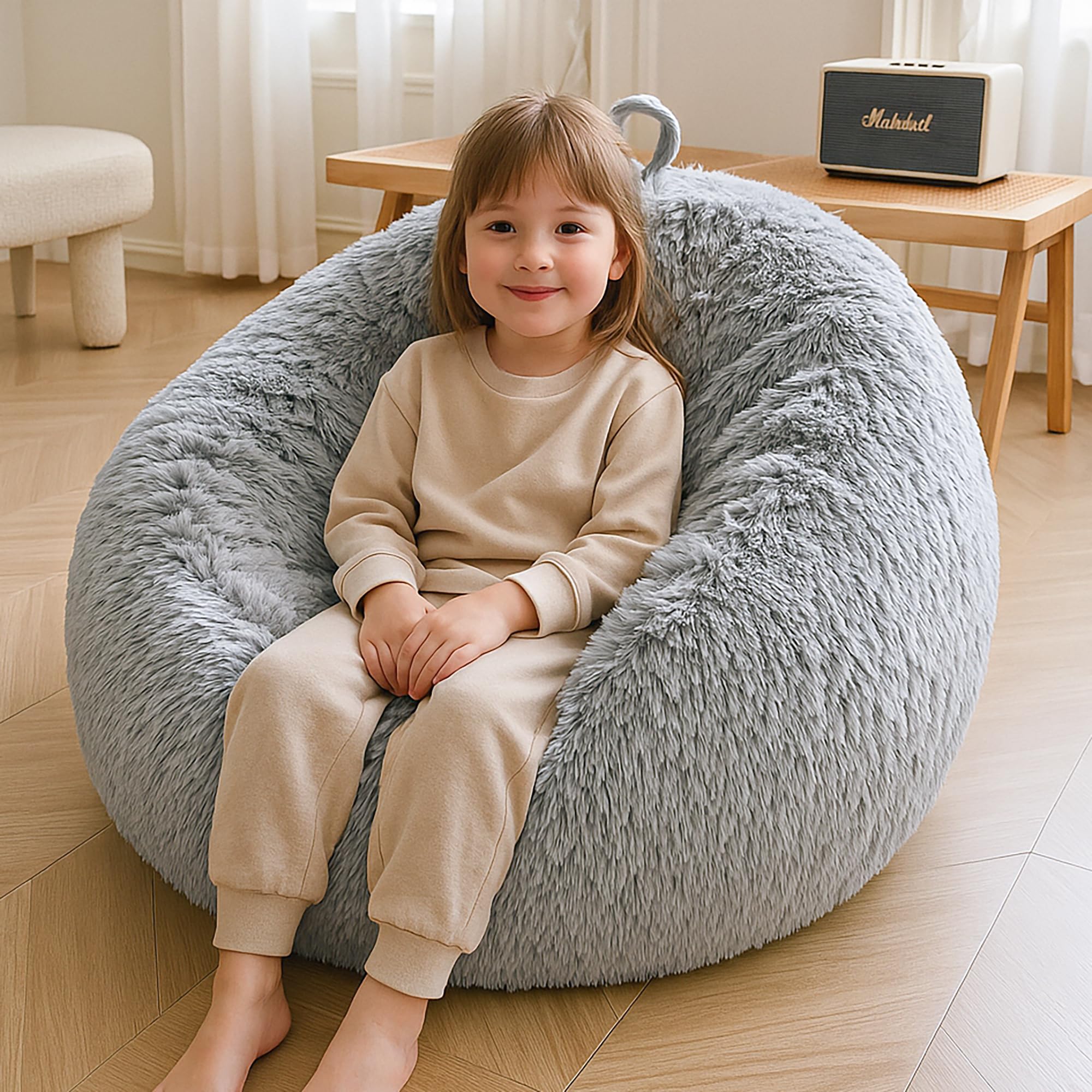 XeGe Kids Fluffy Faux Fur Bean Bag Chair Cover