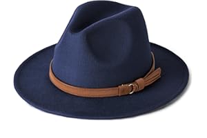 Vim Tree Unisex Wide Brim Felt Fedora Hats Men Women Panama Trilby Hat with Band Navy M (Head Circumference 22"-22.8")