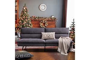 AMICLIBER Memory Foam Futon Sofa Bed,Linen Fabric Futon Couch,Convertible Armless Futons,Small Splitback Loveseat Sleeper Sofa Bed for Living Room,Office,Apartment,Black