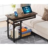 Tribesigns Small Portable Desk with Power Outlet, Height Adjustable Sofa Couch Bedside Laptop Table with Wheels, Mobile Standing Desk Rolling Computer Cart C Side Table with USB Ports