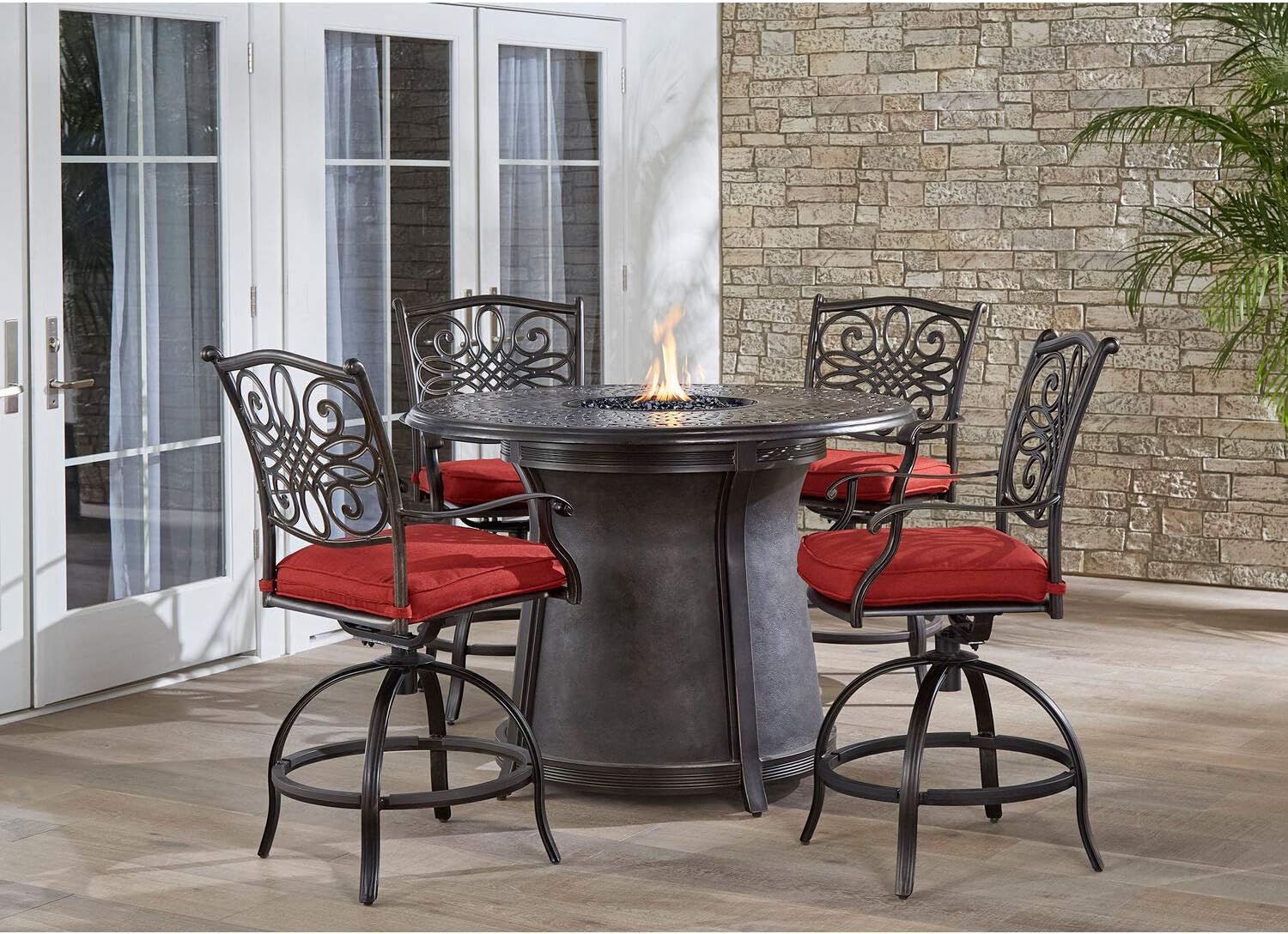 Hanover TRAD5PCFPRD-BR-R Traditions 5-Piece High-Dining Set in Red Outdoor Furniture