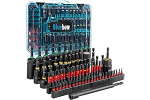 BLUEBOW 80PSC Magnetic Impact Nut Driver Set - Metric & SAE with Socket Adapters, Wing Nut Driver, Bit Holder, Universal Sockets, Quick Release Extension, Power Bits, 1/4'' Quick Change, Storage Box