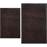 Bathroom Rugs Sets 2 Piece, Extra Soft Chenille Bath Mat Ultra Absorbent Bathroom Rug, Bathroom Mat with Sturdy PVC Non-Slip Bottom, Machine Washable Bath Rugs (20x32 Inch + 16x24 Inch, Coffee)