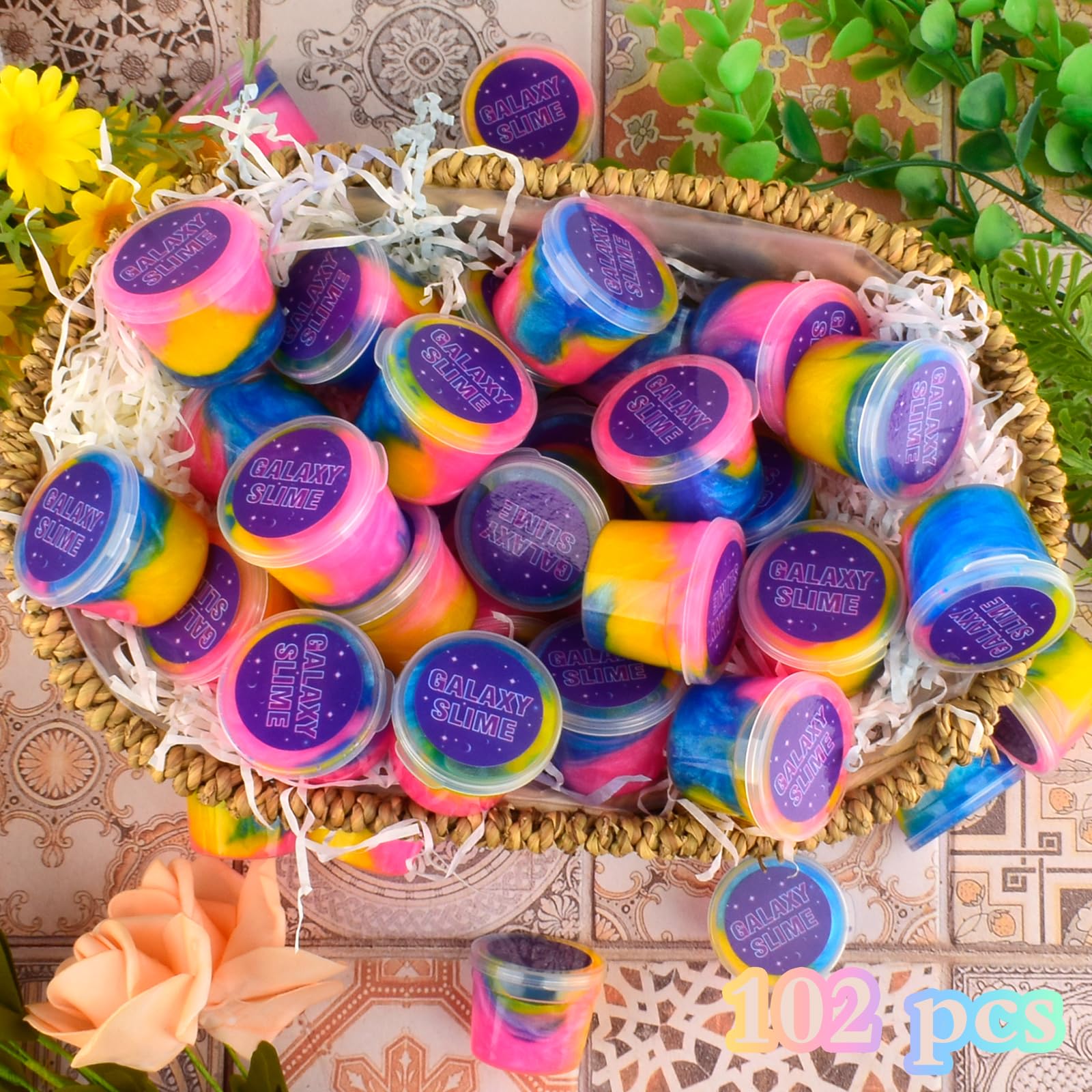 102 Pack Bulk Galaxy Slime Kit, Party Favors for Kids Slime Cup Bulk DIY Stress Relief Putty Toy Stretchy & Non-Sticky Christmas Easter Birthday Goodie Bag Stuffer Classroom Reward for Girls Boys