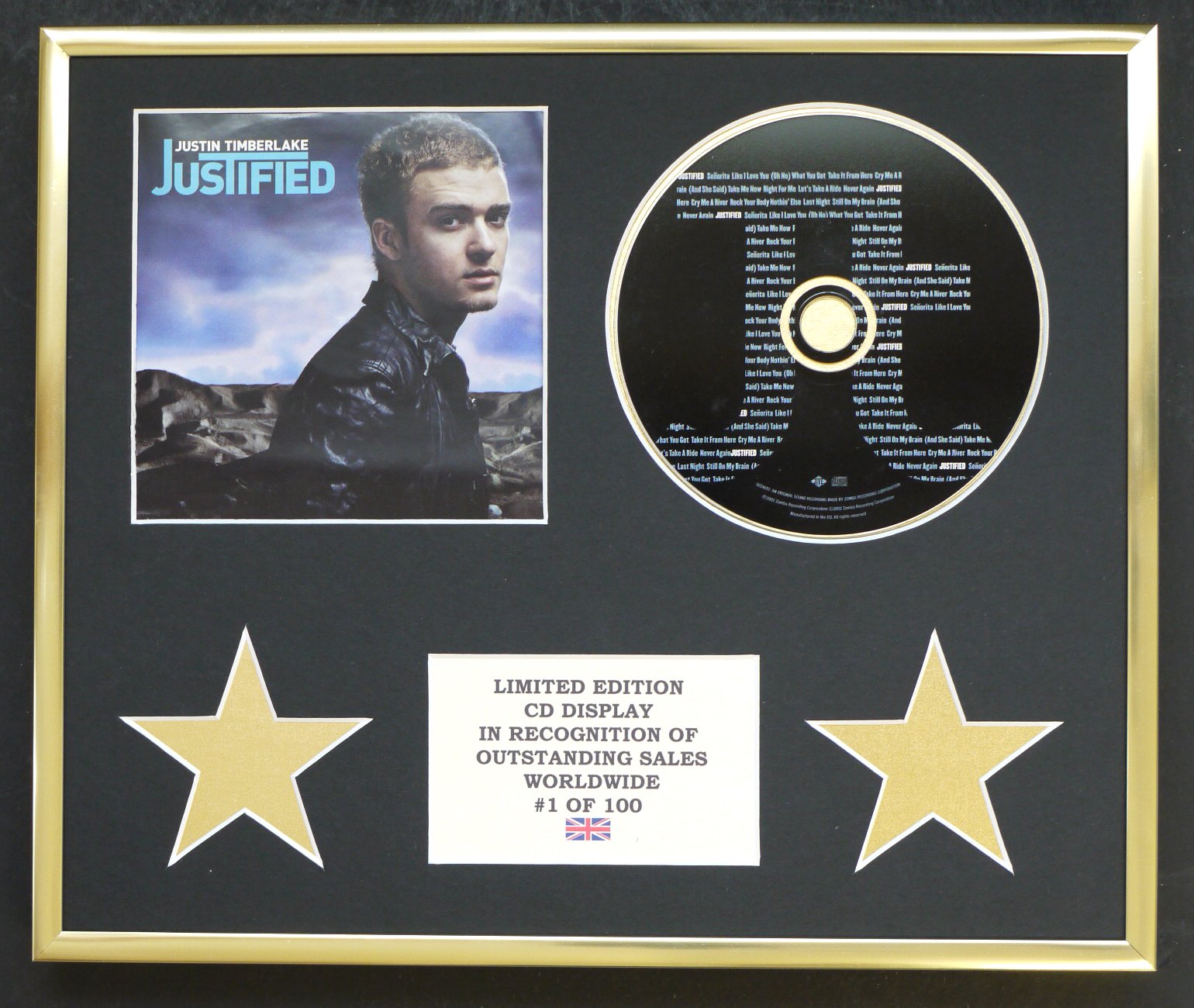 JUSTIN TIMBERLAKE/CD DISPLAY/LIMITED EDITION/COA/JUSTIFIED
