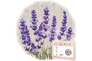 GENERIC Latch Hook Rug Kit Lavender Flower Stamped Handmade Round Shape Carpet Crochet Yarn Craft DIY Hook and Latch Door Mat Tapestry for Christmas Home Floor Decor 50x50cm(1)
