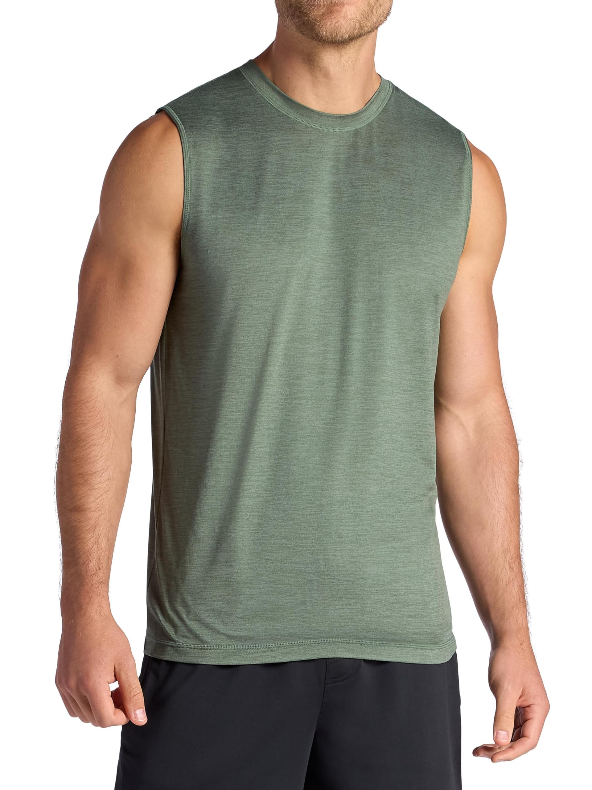 Gaiam Men’s Everyday Basic Muscle Tank Top, Standard Fit, Stretch Midweight Material, Duck Green Heather, Large