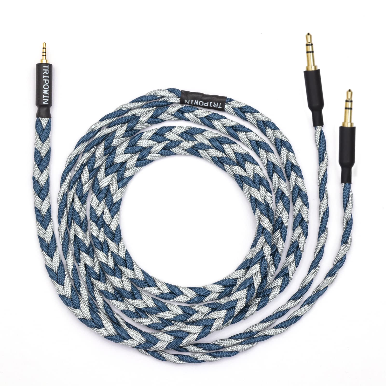 Linsoul Tripowin GranVia Upgraded OFC Headphone Replacement Cable, Dual 3.5mm Connector to 3.5mm Stereo Headphone Cable for HE4XX/HE-400i/HE400se/Goldplanar/Focal ELEGIA(Blue, 1.5m)