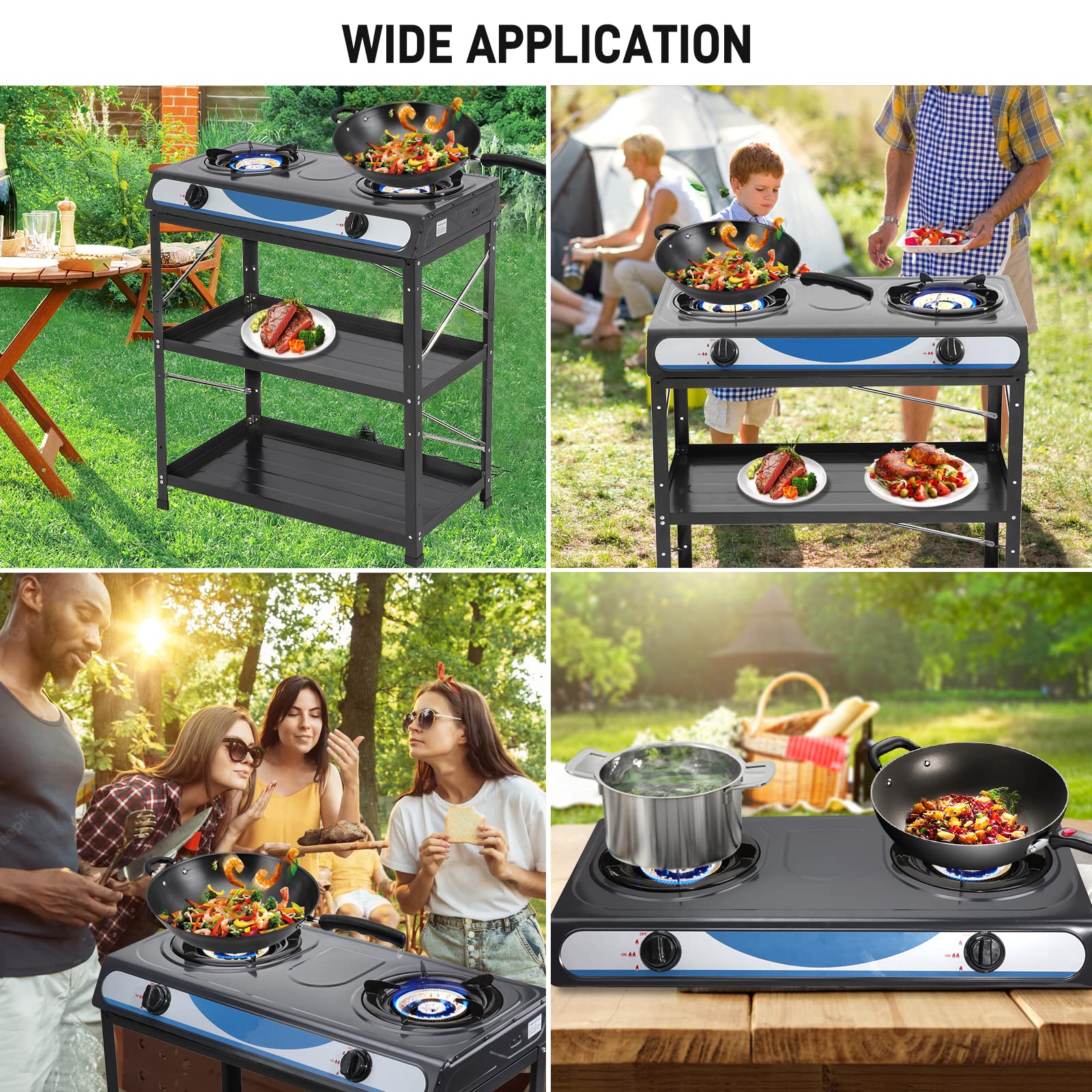 Propane Gas Stove 2 Burner Gas Stove with Removable Leg Stand Portable Gas Stove Black Auto Ignition Camping Dual Burner LPG for RV, Apartment, Outdoor