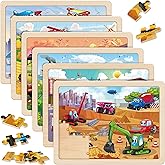 SYNARRY Wooden Vehicle Puzzles for Kids Ages 4-6, 6 Packs 60 PCs Jigsaw Puzzles Preschool Educational Toys Gifts for Children Ages 4-8, Kids Toys Gifts for 4+ Year Olds Boys Girls
