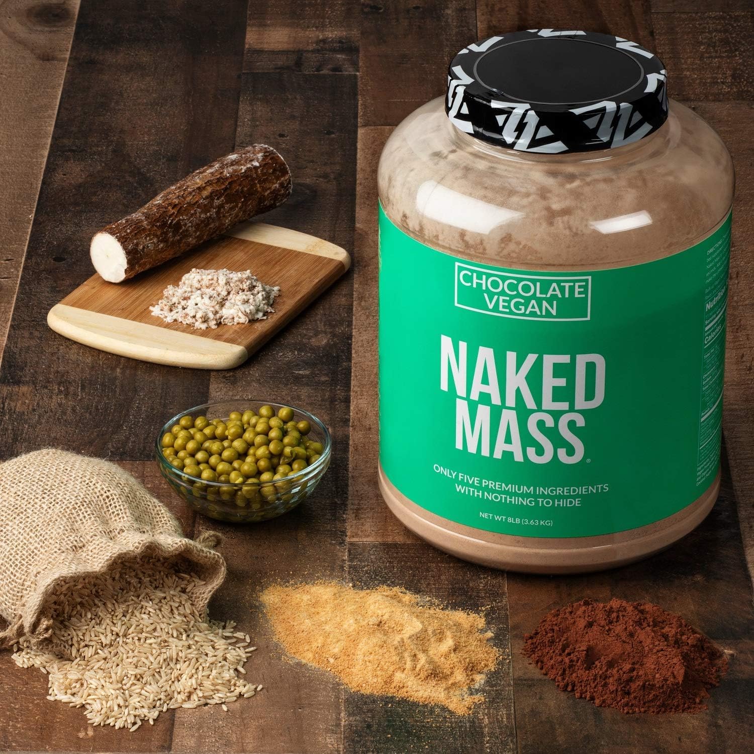 NAKED Vegan Mass - Chocolate Vegan Weight Gainer - 1,280 Calories, Non-GMO, Soy & Gluten Free, No Artificial Ingredients - 8LB Bulk - 11 Servings