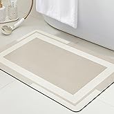 Ultra Thin Bath Mat, Upgrade Backing Non Slip Thin Bath Mats Fit Under Door, Quick Dry Ultra Absorbent Bathroom Rugs, Machine Washable Bath Rugs for Bathroom, Bathtub, Light Beige/Bordered/32"x20"