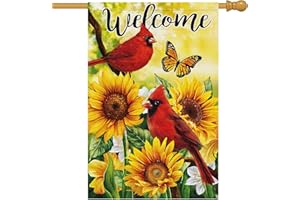 Heyfibro Welcome Summer Sunflower Garden Flag Garden Flag 28x40 Double Sided Burlap, Spring Fall Cardinal Butterfly Yard Bann