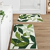 Gibelle Green Bathroom Rug Set 2 Piece, Non-Slip Strong Water Absorbent Plush Microfiber Bath Mat Rug Set, Machine Washable Bathroom Floor Mat Cute Shower Bathmat Indoor Doormat (18