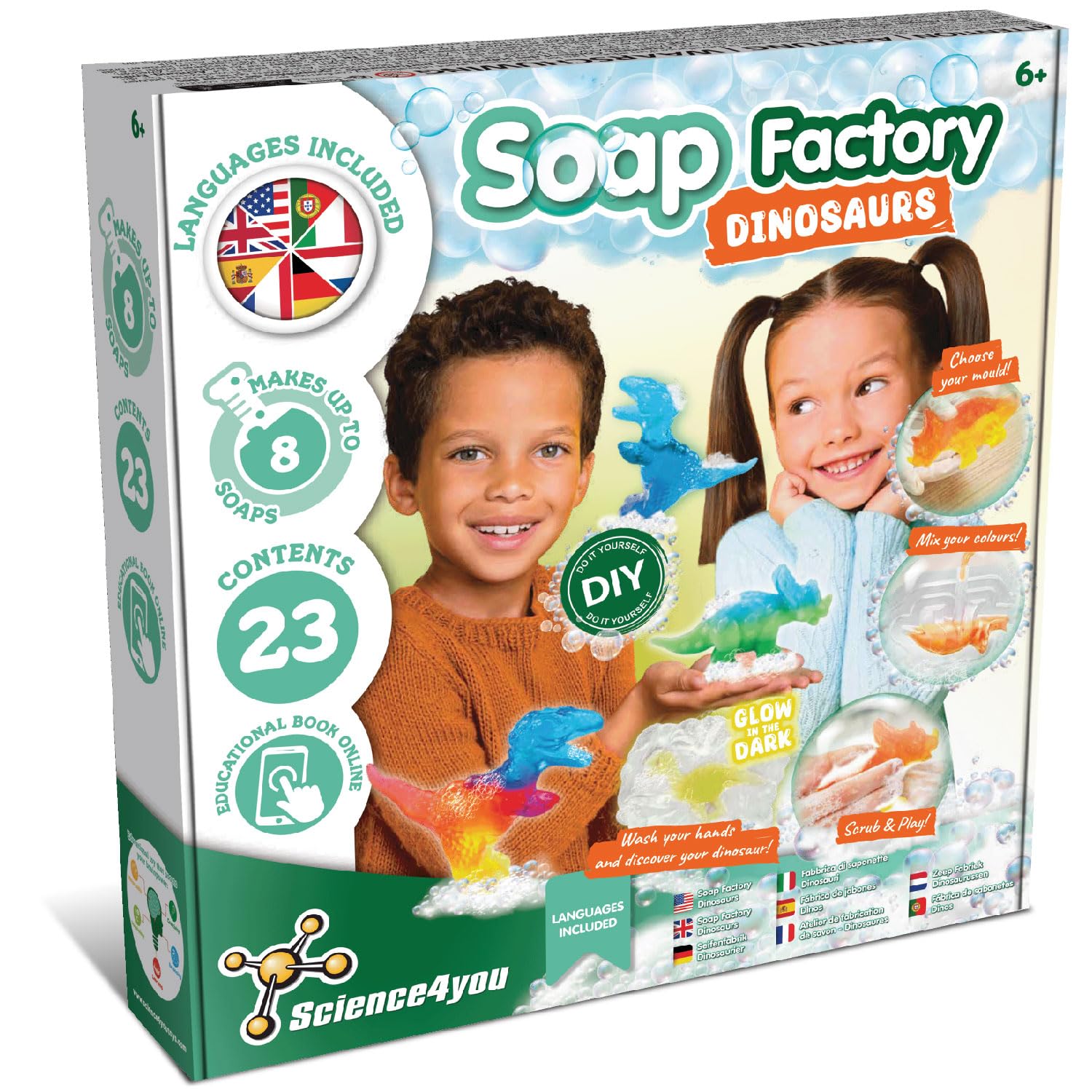 Science4you Dinosaur Lab Soap Making Kit for Kids Age 8+ Make Your Own Soaps with Dino Toys Inside, Glow-in-The-Dark Dinosaur Craft Kits for Kids, Arts and Crafts Gift for Girls & Boys Age 8 9 10 11+