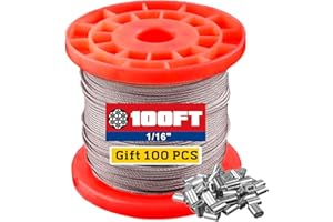WIROPE DEPOT Wire Rope 304 Stainless Steel Wire Cable, 1/16 Inch for Outdoor Light Guide Wire,String Lights,Clotheslines(100ft)