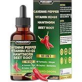 Penhoment 10in1 2700mg Cayenne Pepper Liquid Drops + Hawthorn Berry, Vitamin D3 K2 Beet Root Turmeric Ginger and More - Digestion Support - 1 Fl Oz - 2 Months Supply