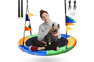 JPAXI Tree Swing for Kids - 40 Inch Colorful Saucer Swing for Kids Outdoor, Adjustable Straps with 900D Oxford Waterproof Fabric, Toddler Swing, 600lb Weight Capacity, Heavy-Duty Round Swing for Backyard