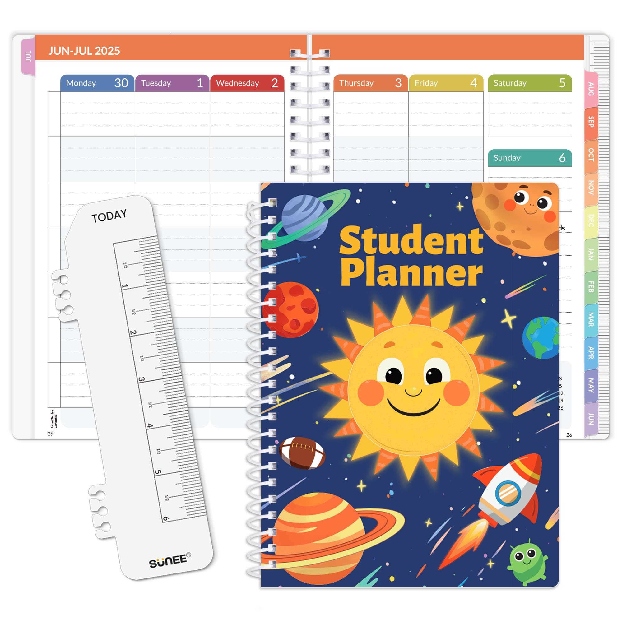 Photo 1 of SUNEE Elementary Student Planner 2025-2026, Dated Academic Year Jul. 2025 - Jun. 2026, 6.5"×8.3" School Planner for Kids, Datebooks Weekly & Monthly Plan Book with Bookmark/Monthly Tabs, Solar System