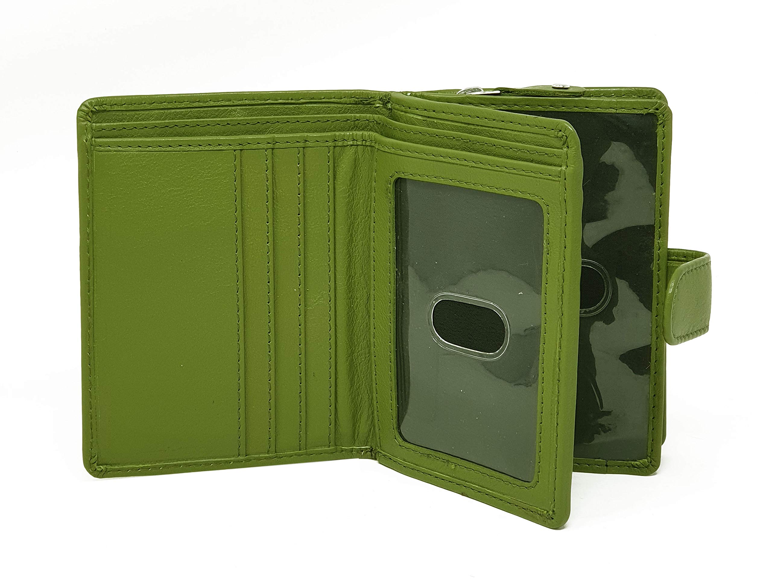 STARHIDE Women’s RFID Blocking Leather Wallet – Genuine Cowhide Purse with ID Window, Coin Pocket, 2 Note Compartments, 8 Card Slots, Compact Gift Box, Ladies Purse – 5525 (Green)