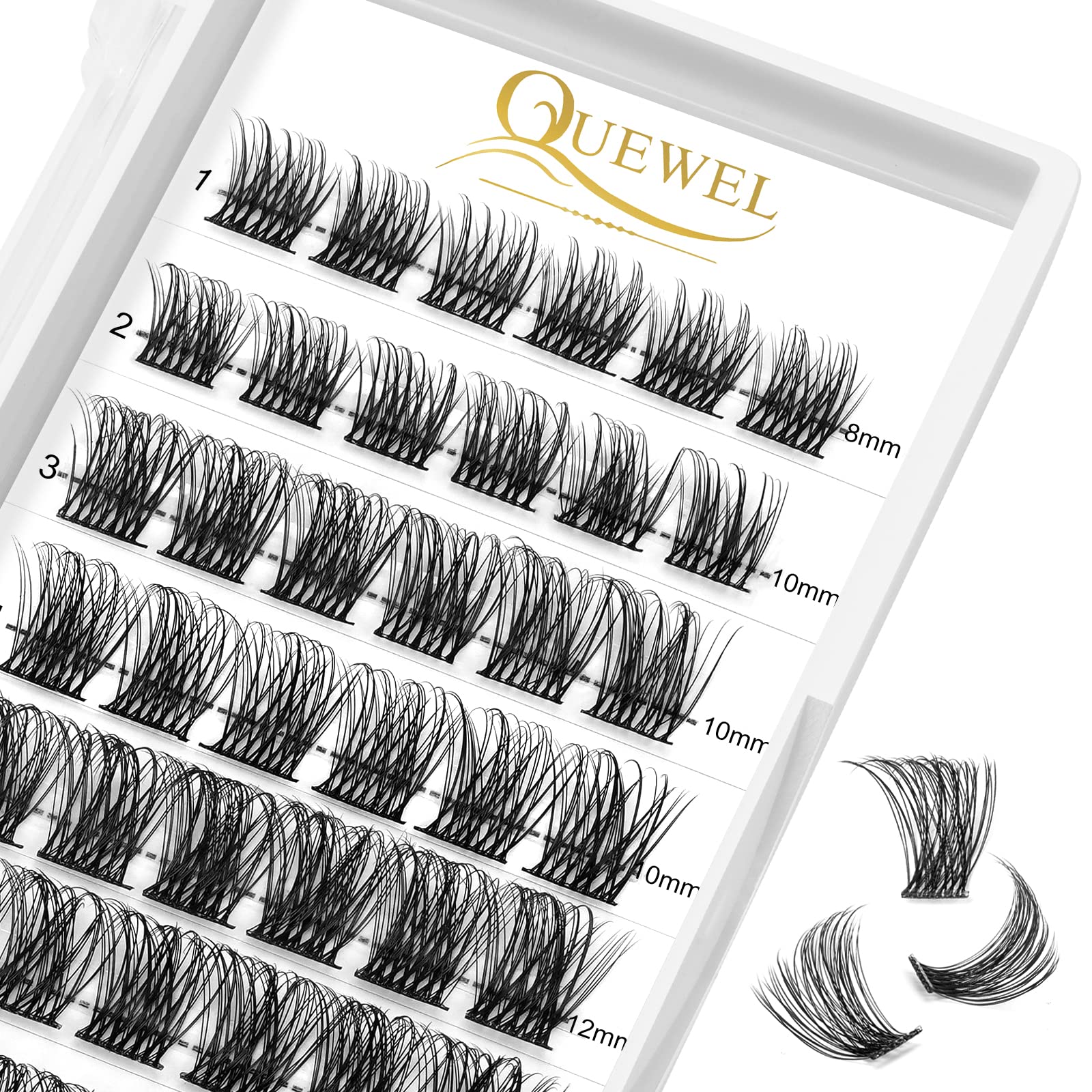 QUEWEL Lash Clusters 72 Pcs Wide Stem Cluster Lashes Mix8-16mm DIY Eyelash Extension Individual False Eyelashes Soft & Do Not Break for Personal Makeup Use at Home(QUH-S012-Mix8-16mm) — image 1