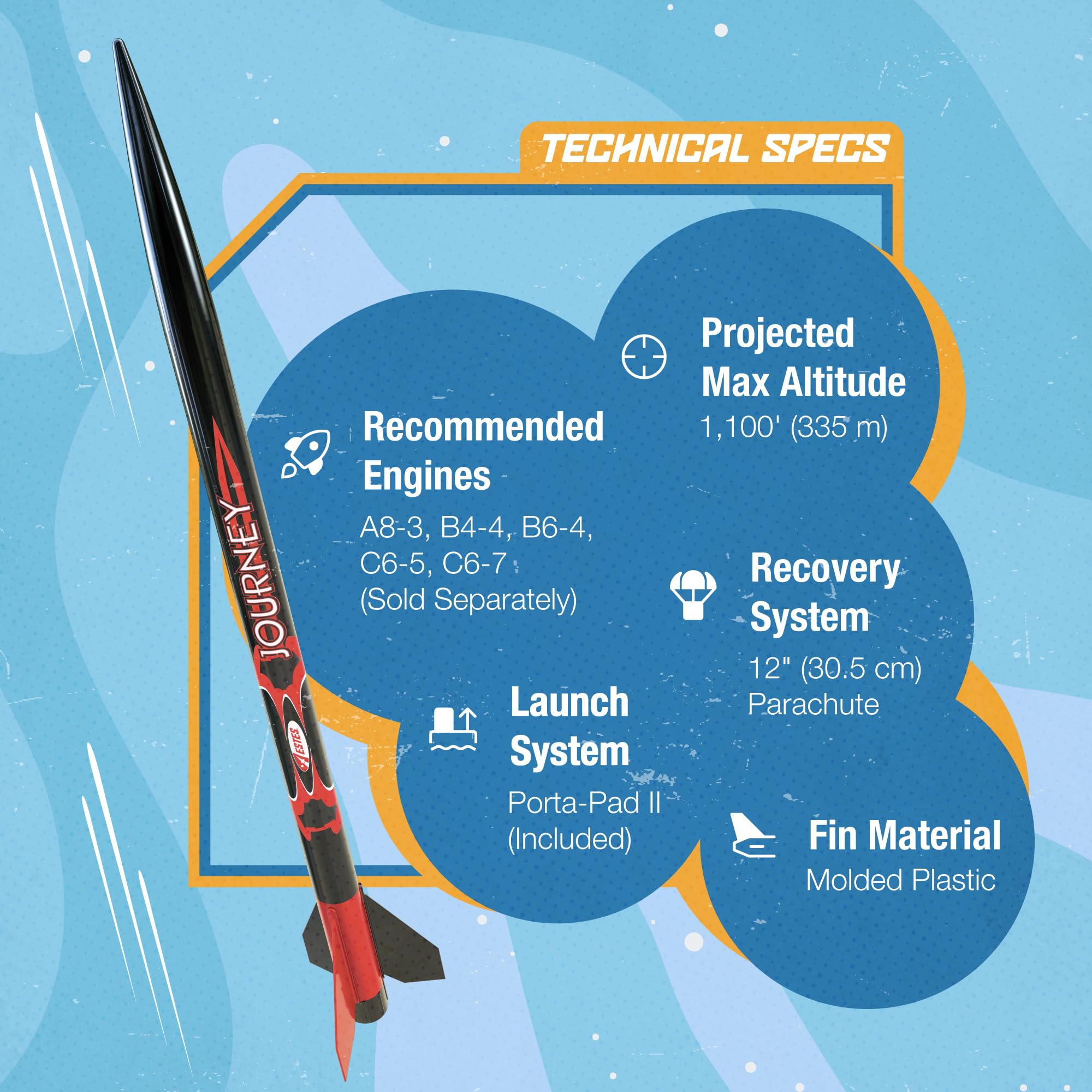 Estes 1441 Journey Launch Set, Beginner Rocket Model Kit for Ages 10+, Includes Launch Pad, Controller, and Parachute
