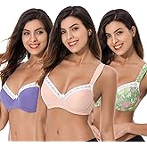 Curve Muse Women's Plus Size Unlined Balconette Cotton Bra-2 or 3Pack
