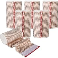 6 Pack 3 Inch Elastic Bandage Wrap with Self-Closure Compression Wrap Bandages for Arms and Elbows, Red Trim