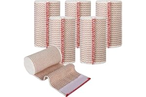 6 Pack 3 Inch Elastic Bandage Wrap with Self-Closure Compression Wrap Bandages for Arms and Elbows, Red Trim
