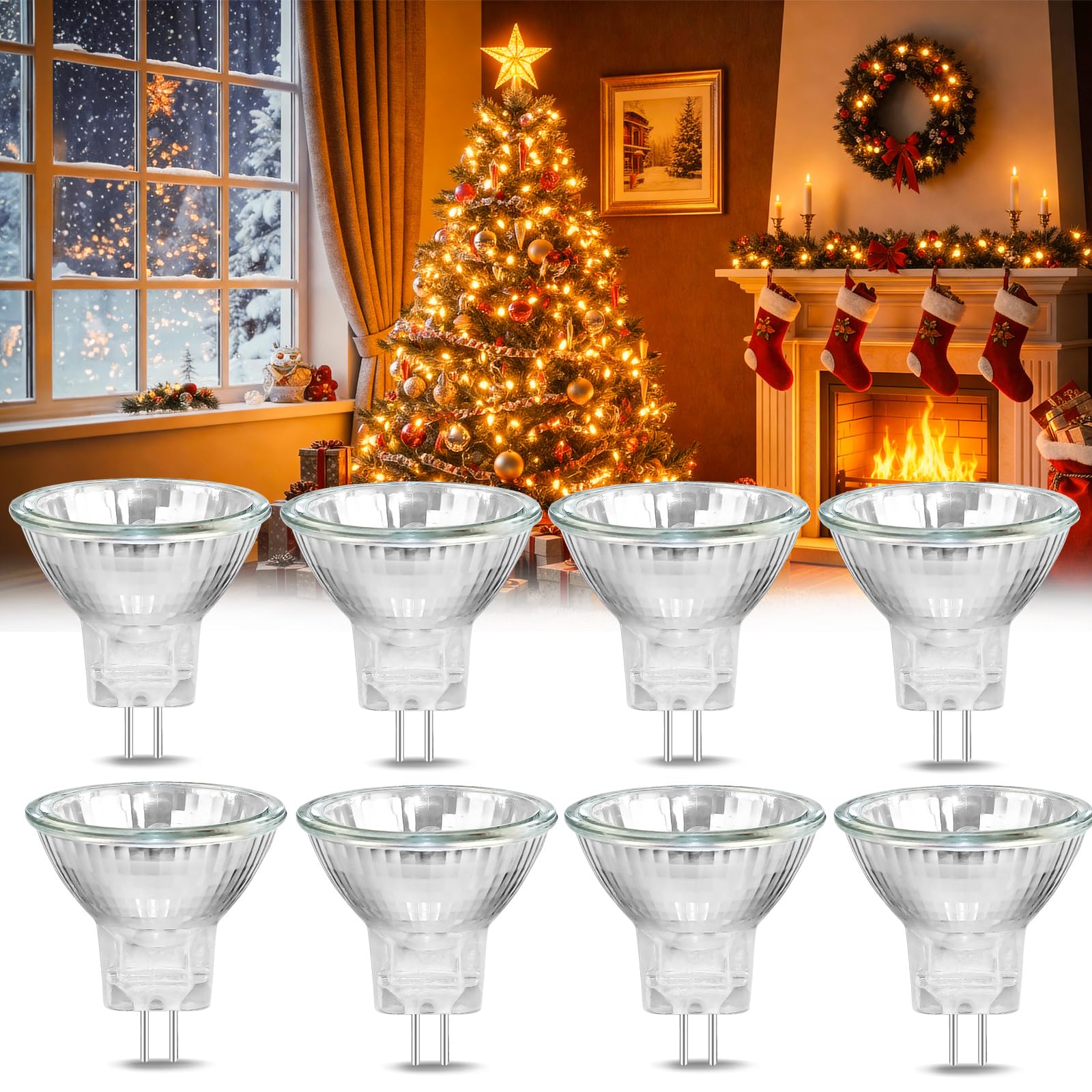 Caldarax 8 Pack MR11 GU4 10W 12V Halogen Reflector Bulb, Warm White 2700K, Dimmable Halogen Spotlight, 150LM, 30°Beam Angle, 35mm*35mm, Replacement Bulb for Fibre Optic Christmas, Ceiling Spotlight