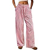 Dookttker Women Gingham Striped Pants Cotton Ruffle Pajama Lounge Pj Bottoms Plaid Trousers Summer Clothes Fashion Outfits