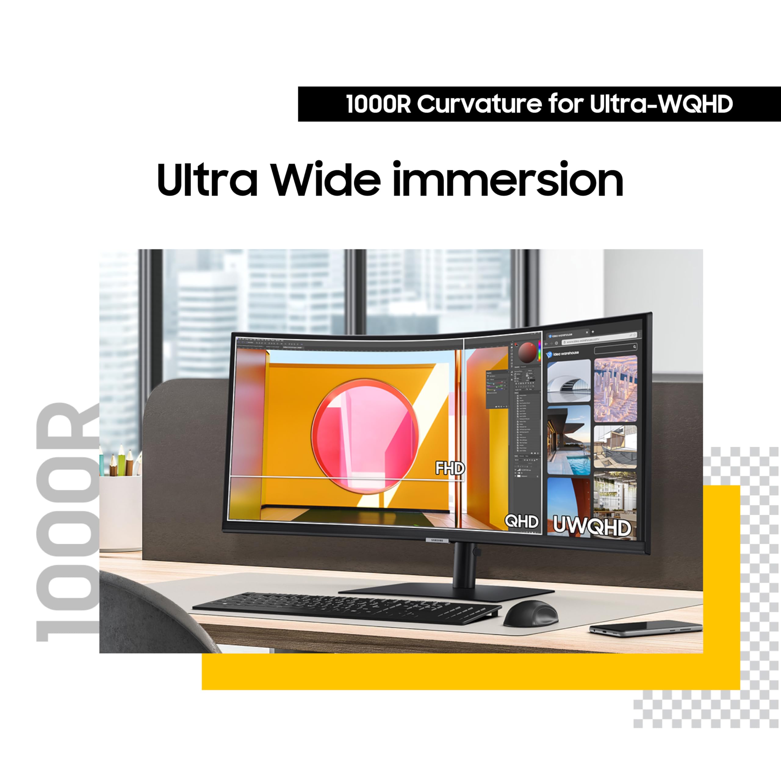 Samsung 34” ViewFinity S65UC, Ultra-WQHD, 100Hz, AMD FreeSync™ HDR10, KVM Switch Built in Speakers with USB-C Curved Monitor, LS34C654UANXGO, 2025