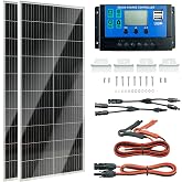Holdwell S 2 * 100W 12V/24V Monocrystalline Solar Panel Kit w/ 30A PWM Charge Controller, Z Brackets &amp; MC4 Cables, 25% High-Efficiency, IP65 Weather Resistant, for RV, Boat, Cabin &amp; Off-Grid Battery