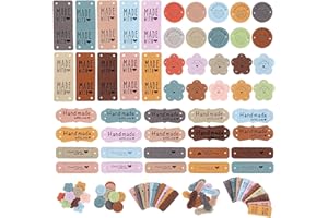 50-Pack Genuine Leather Tags with Made with Love Embossed, 5 Styles Multi-Color Handmade Labels with Holes for Sewing on Croc