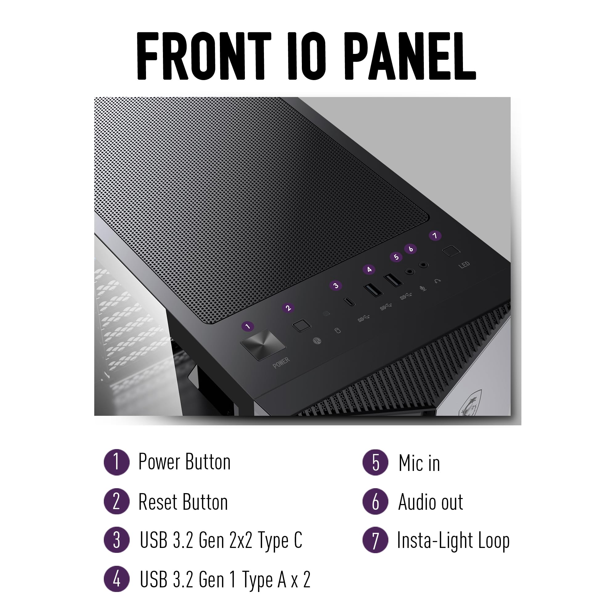 MSI MPG GUNGNIR 111R Mid Tower Gaming PC Case - Black, 4 x 120mm ARGB Fans, USB 3.2 Gen2x2 Type-C, Tempered Glass Panel, Magnetic Dust Filter, Mystic Light RGB, ATX, m-ATX, Mini-ITX