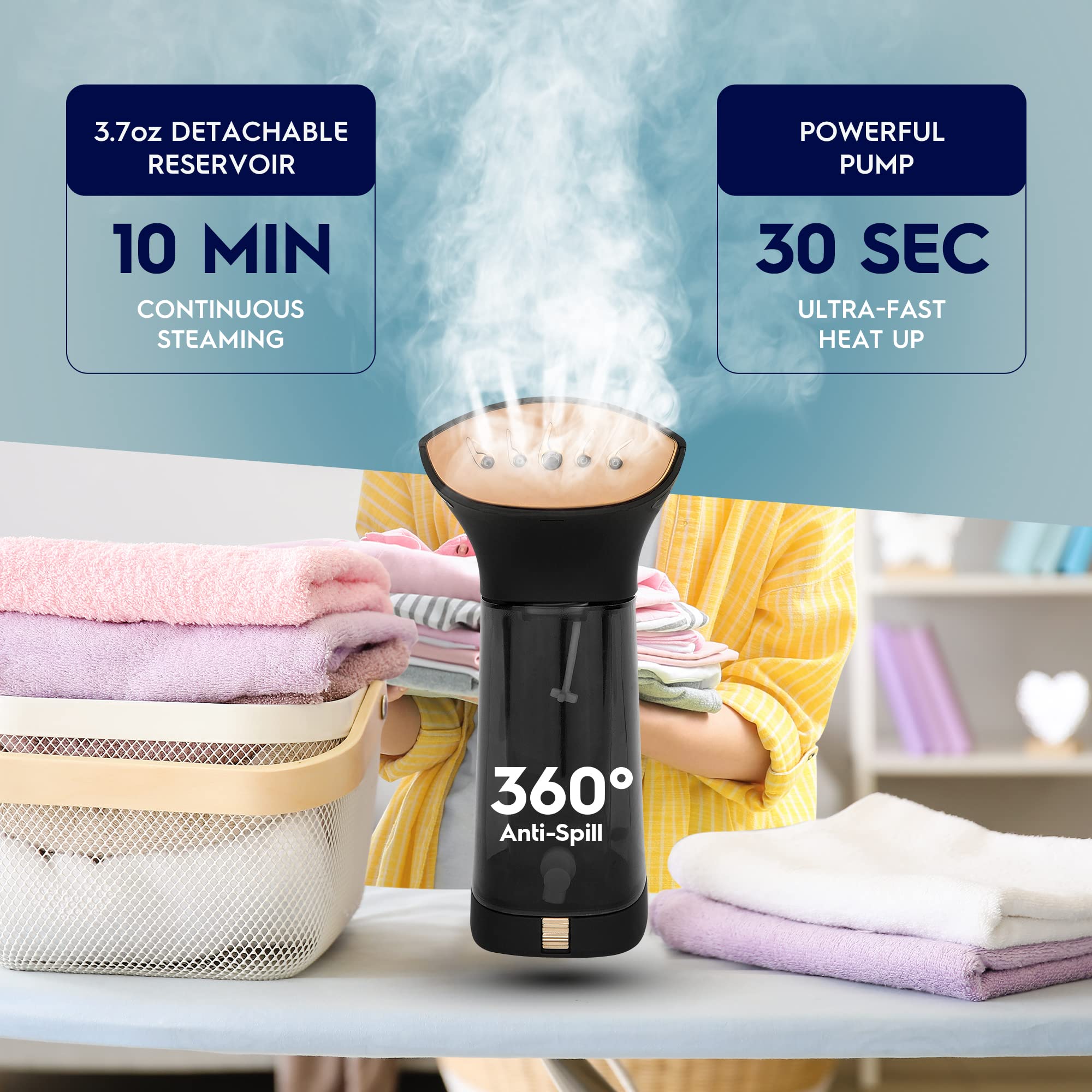 Electrolux Travel Compact Steamer, Mini Steamer and Iron for Clothes Travel Size, Portable Hand Held Clothing and Garment Steamer, Dry Steam, Portable 2 in 1 Fabric Wrinkle Remover, with Fabric Brush
