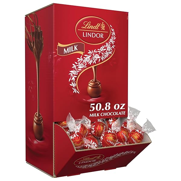 LINDT LINDOR MILK CHOCOLATE CANDY TRUFFLES, MILK CHOCOLATE WITH SMOOTH, MELTING TRUFFLE CENTER, 50.8 OZ., 120 COUNT
