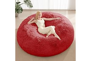 ODreamyDogs Bean Bag Cover (No Filler), Faux Fur Beanbag Chairs Covers Only, Stuffed Animal Storage Bean Bag, Giant Washable Beanbag Cover Without Filling, 5FT, Red