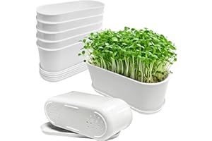 Torfican 5 Set Window Herb Planter Box Rectangular,8.5x3.5 Inch White Plastic Planters with Multiple Drainage Holes and Trays,Indoor Succulent Cactus Mint Flower Pot for Windowsill,Garden Balcony