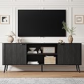 Fatmok TV Stand, 58" Modern Media TV Console Table with Storage for 55/60/65 inch TV, Mid Century Entertainment Center with Fluted Door Cabinets and Open Shelves TV Cabinet for Living Room, Bedroom