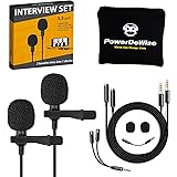 Professional Grade 2 Lavalier Clip-On Microphones Set for Dual Interview - Double Lav Lapel Microphone - Use for iPhone Phone