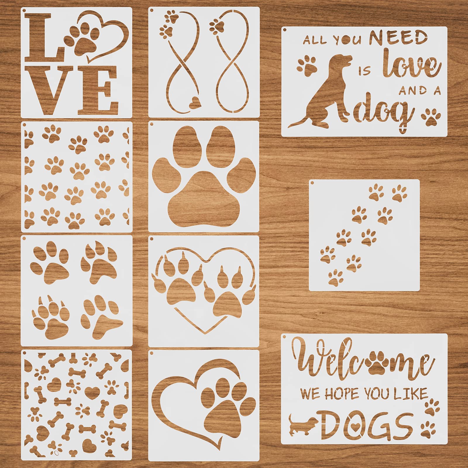 Dog Paw Print Stencils - 11pcs Assorted Size Reusable Plastic Stencils for DIY Crafts & Home Decor