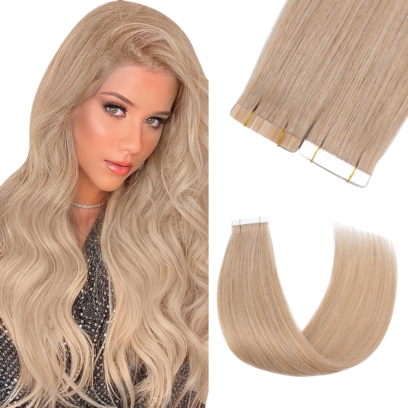 20 Pcs 100% Real Remy Human Hair Extensions Tape in Skin Weft Hair Extension 18" #27 Dark Blonde Straight 30g/Set