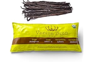 VANILLA BEAN KINGS 25 Organic Madagascar Vanilla Beans - Whole Extract Grade B Pods for Baking, Homemade Extract, Brewing, Coffee, Cooking